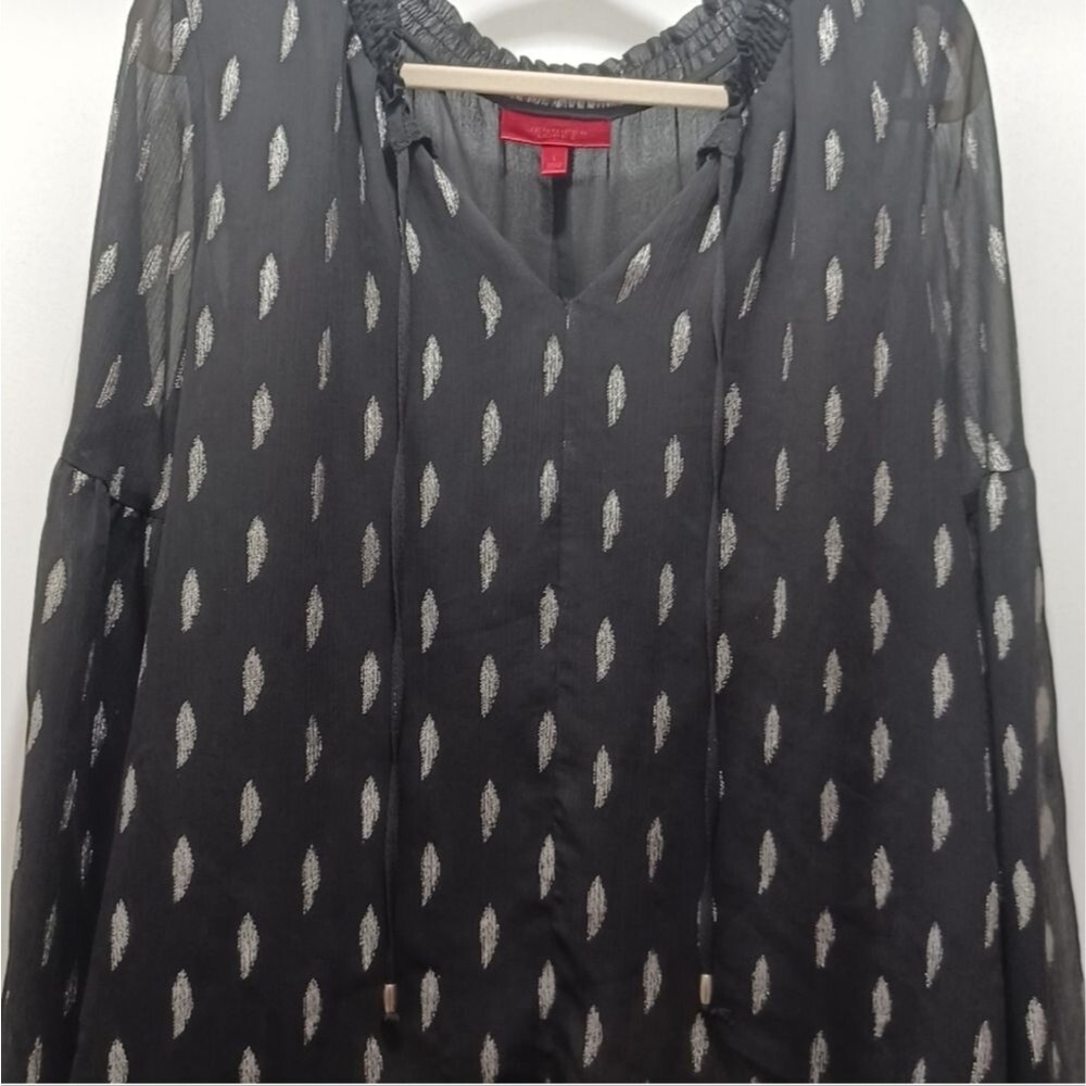 Women's Jennifer Lopez JLo Black & Silver Sheer Slimming Blouse Top Size Large L